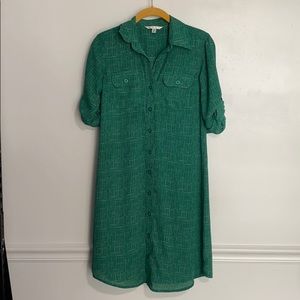 Cabi green printed shirt dress cute